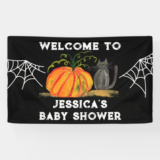 Banderoles Baby shower de chat Citrouille d'Halloween (Horizontal)