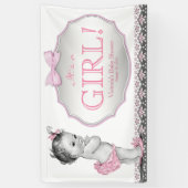Banderoles Baby shower de dentelle rose Gris Filles (Vertical)