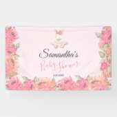 Banderoles Baby shower de fille d'aquarelle de lapin rose dou (Horizontal)
