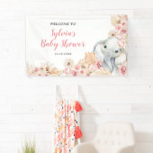 Banderoles Baby shower de fille éléphante de Boho rose Grande (En situation)