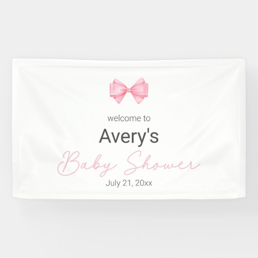 Banderoles Baby shower de fille rose Bow moderne (Horizontal)