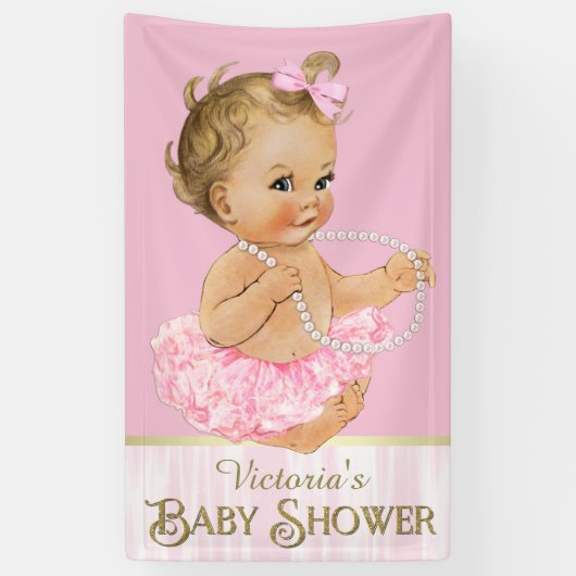 Banderoles Baby shower de fille rose Tutu Pearl (Vertical)