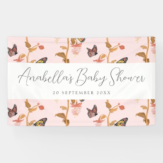 Banderoles Baby shower de filles papillon rose moderne Boho (Horizontal)
