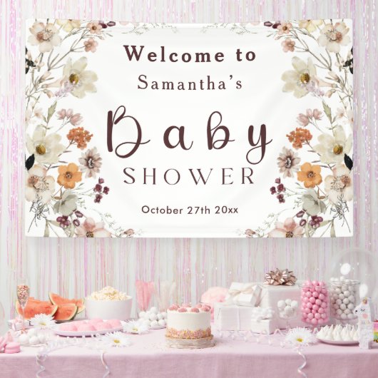 Banderoles Baby shower de Fleur sauvage Black Rustic moderne (Fête)