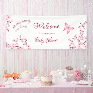 Banderoles Baby shower de fleurs de cerisiers papillon Bienve