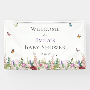 Banderoles Baby shower de fleurs et papillons rose violet
