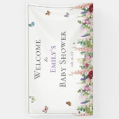 Banderoles Baby shower de fleurs et papillons rose violet (Vertical)