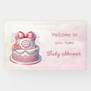 Banderoles Baby shower de la boîte rose de gâteau décoratif