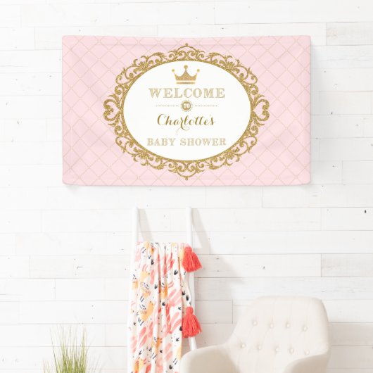 Banderoles Baby shower de la Couronne Rose Gold Princess Bien (En situation)