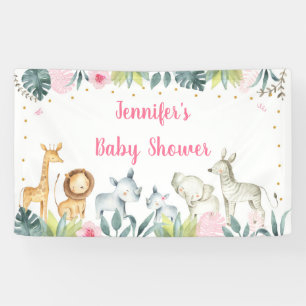 Banderoles Baby shower de la jungle de Safari rose