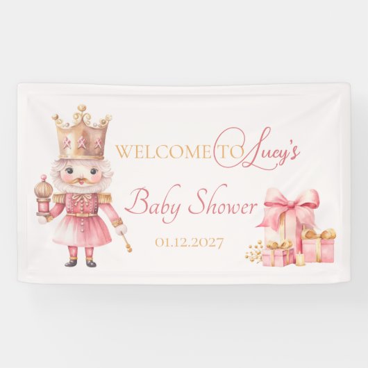 Banderoles Baby shower de Noël : Pink Nutcracker Welcome (Horizontal)