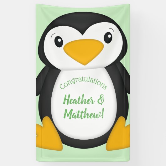 Banderoles Baby shower de pingouin vert (Vertical)