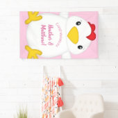 Banderoles Baby shower de poulet ferme rose (En situation)