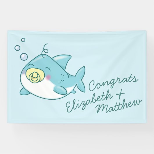 Banderoles Baby shower de requin mignon Kawaii (Horizontal)