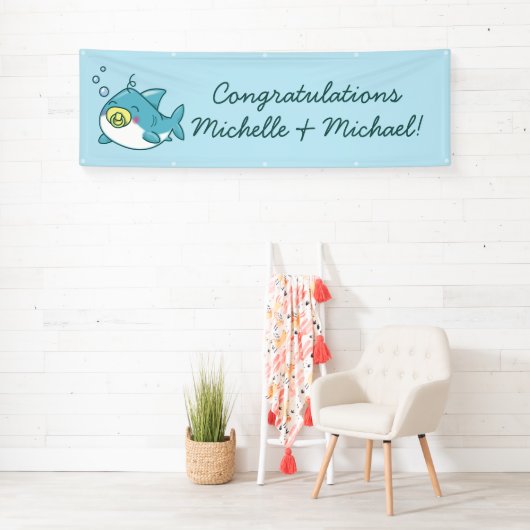 Banderoles Baby shower de requin mignon Kawaii (En situation)