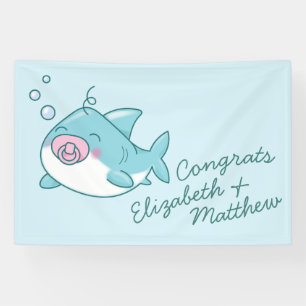 Banderoles Baby shower de requin mignon Kawaii fille rose