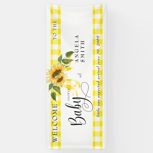 Banderoles Baby shower de tournesol En vichy Jaune Douce Bien (Vertical)