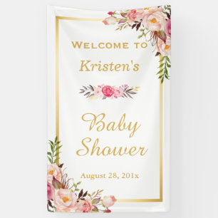 Banderoles Baby shower de trame d'or floral classique vertica