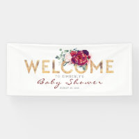 Baby shower de typographie d'or aux fleurs rouges