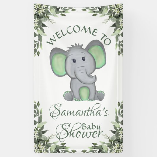 Banderoles Baby shower de verdure des éléphants neutres selon (Vertical)