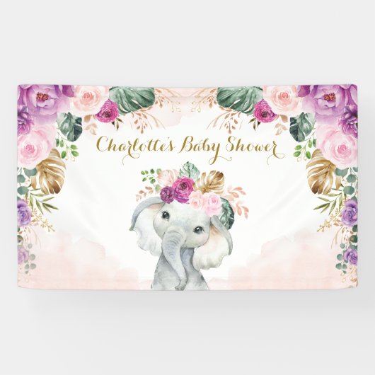 Banderoles Baby shower de verdure florale d'éléphants tropica (Horizontal)
