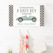 Banderoles baby shower de voiture de course bleu (En situation)