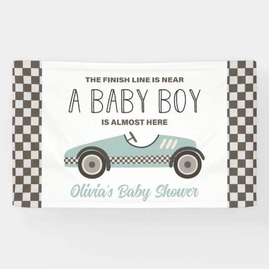 Banderoles baby shower de voiture de course bleu (Horizontal)