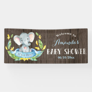 Banderoles Baby shower d'éléphant de garçon rustique bleu et