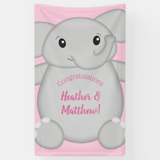 Banderoles Baby shower d'éléphant rose (Vertical)