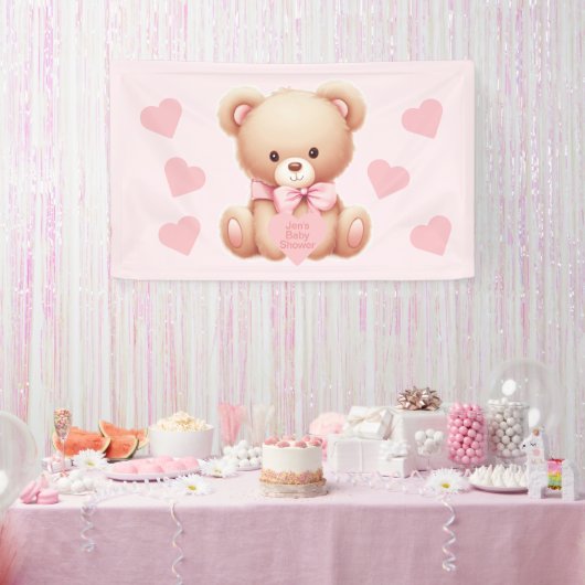 Banderoles Baby shower des Coeurs Rose Ours (Fête)