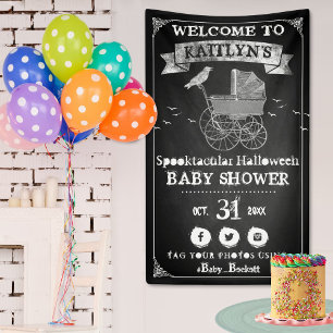 Banderoles Baby shower d'Halloween vintage Stroller Bienvenue