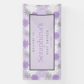 Banderoles Baby shower d'hiver des flocons d'argent violet (Verticale)