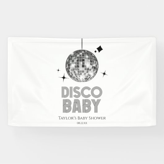Banderoles Baby shower Disco Ball 'Disco Baby' en argent (Horizontal)
