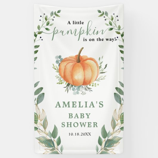 Banderoles Baby shower d'or Little Citrouille Fall Greenery (Vertical)