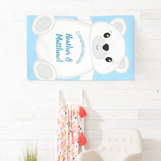 Banderoles Baby shower d'ours bleu polaire (En situation)