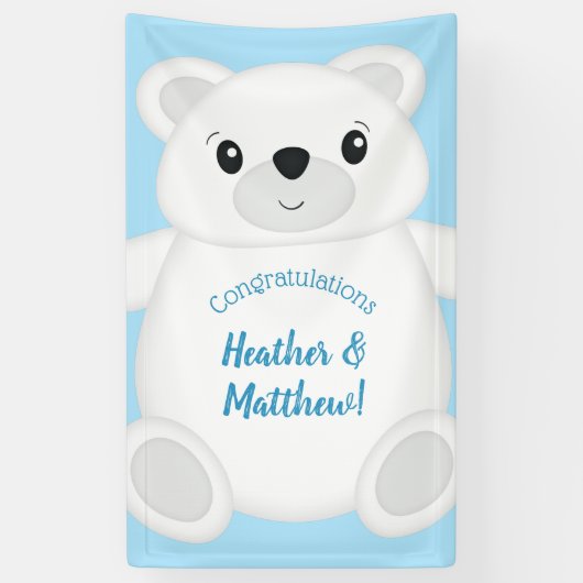 Banderoles Baby shower d'ours bleu polaire (Vertical)
