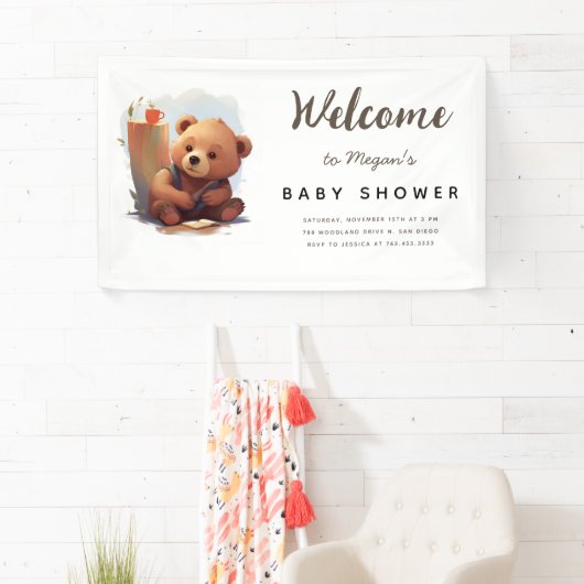 Banderoles Baby shower d'ours Brown Rustique (En situation)
