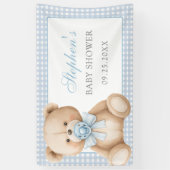Banderoles Baby shower d'ours en En vichy bleu (Vertical)