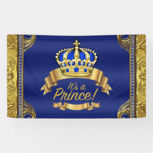 Banderoles Baby-Shower du Prince Royal Bleu Couronne d'Or
