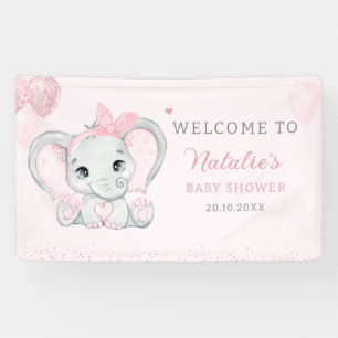 Banderoles Baby shower Eléphant Fille Rose Cute Aquarelle