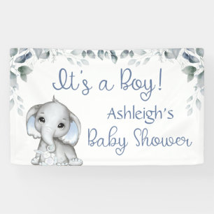 Banderoles Baby shower Elephant ITS UN GARÇON Botanique Bleu