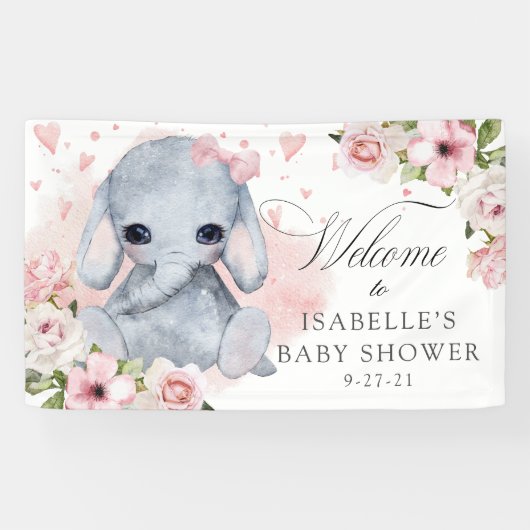 Banderoles Baby shower Eléphant Rose Rose (Horizontal)