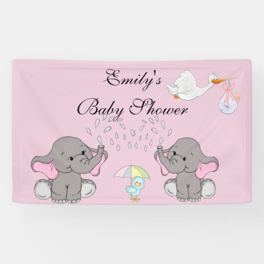 Banderoles Baby Shower, Eléphants, BlueBird et Cigogne, Perso (Horizontal)