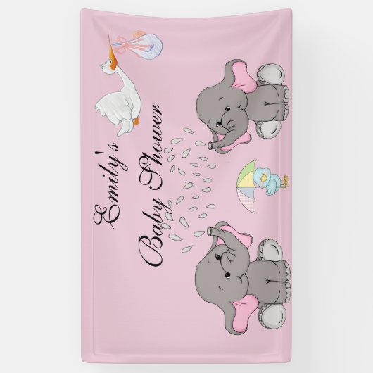 Banderoles Baby Shower, Eléphants, BlueBird et Cigogne, Perso (Vertical)