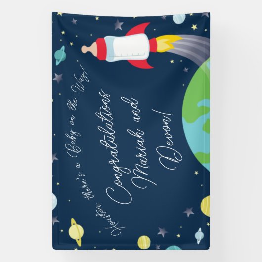 Banderoles Baby shower Espace Extérieur Bouteille Fusée Navir (Verticale)