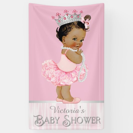 Banderoles Baby shower ethnique Ballerina Tutu Pearl rose gri (Vertical)