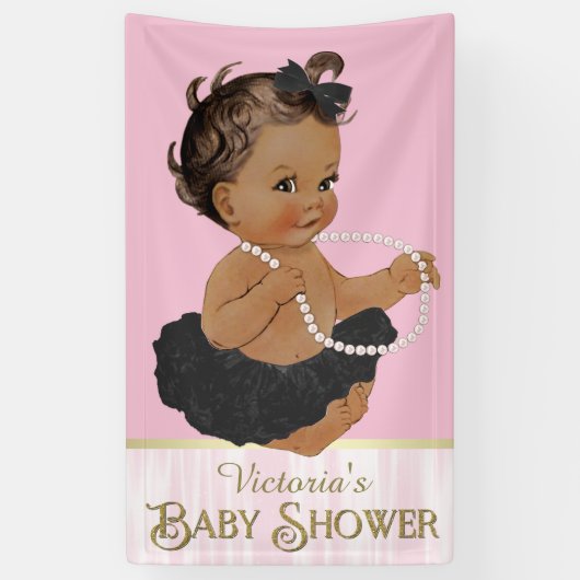 Banderoles Baby shower ethnique fille rose Noir Tutu Pearl (Vertical)