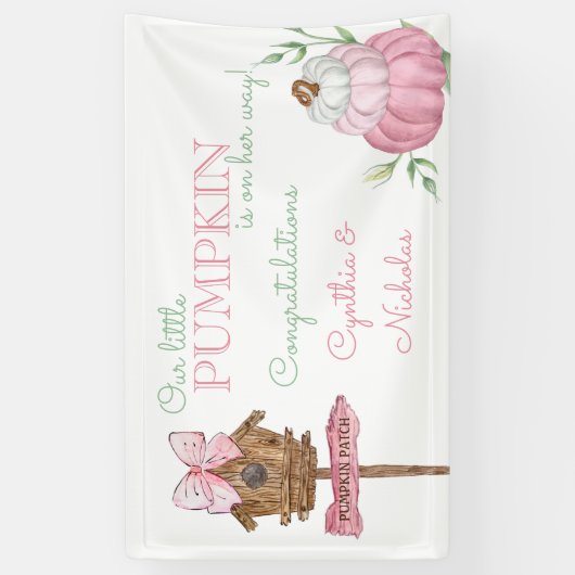 Banderoles Baby shower fille Citrouille Patchch Pink (Vertical)
