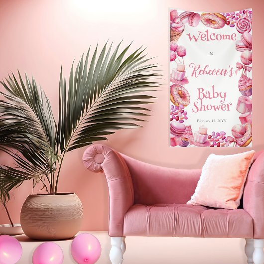 Banderoles Baby shower fille de cadre de bonbons rose