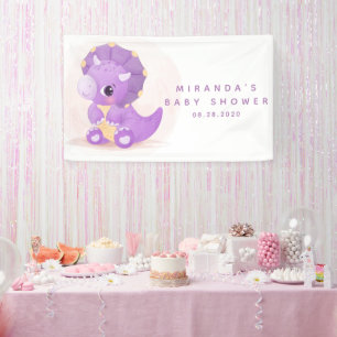 Banderoles Baby shower fille Dinosaure mou pourpre